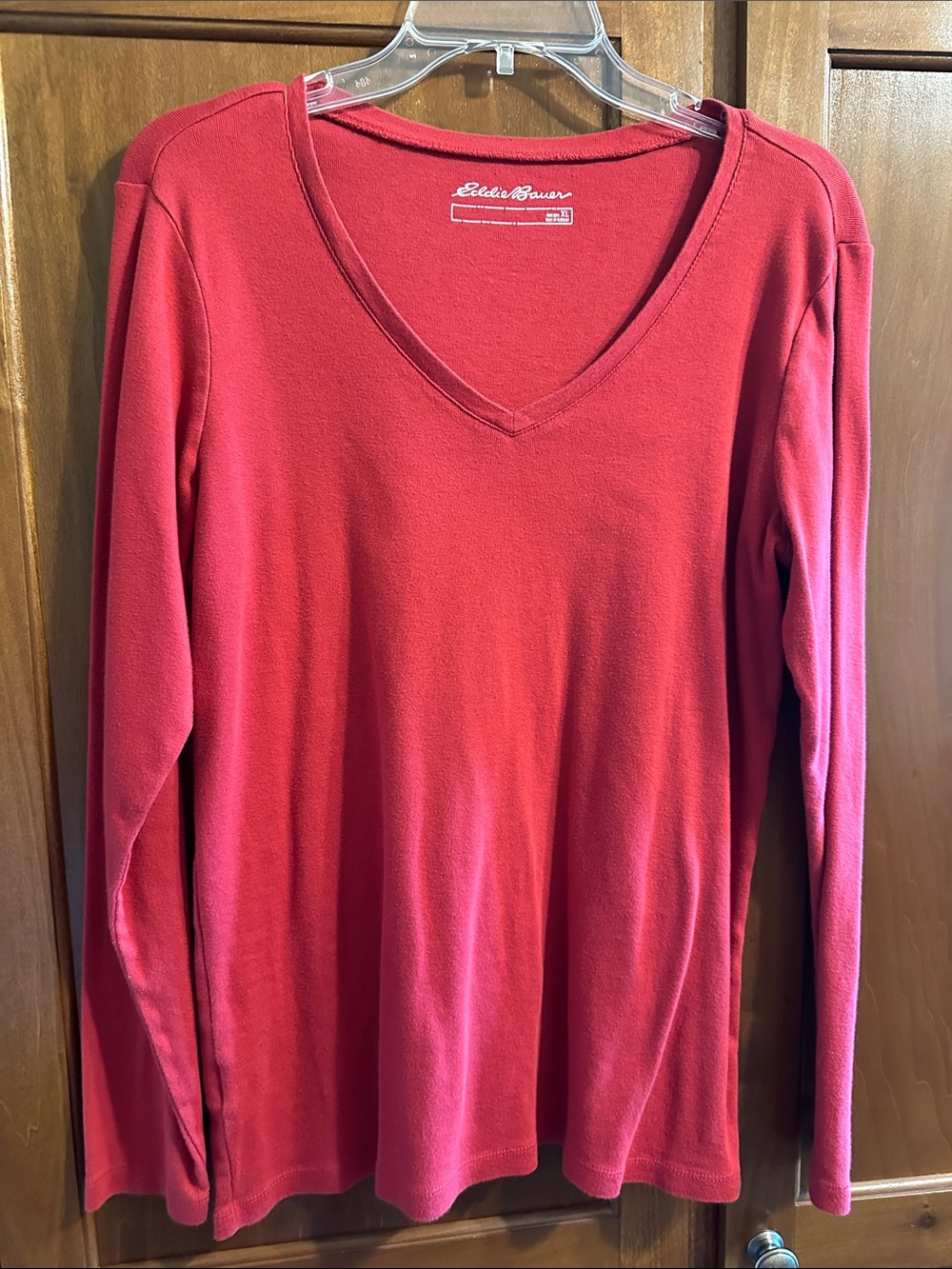 Eddie Bauer V-Neck Long Sleeve Tee in Red